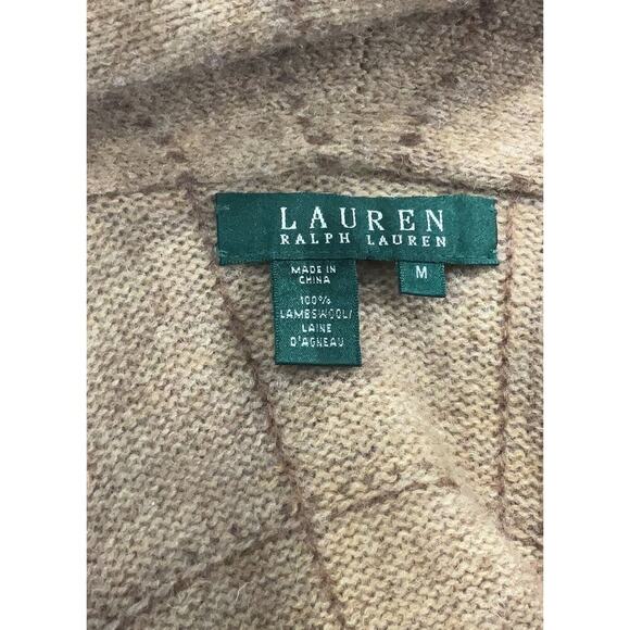 Vintage Ralph Lauren Lambswool Peplum Sweater Vest Plaid Cardigan Camel Beige M - Picture 5 of 7